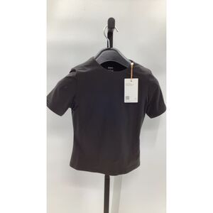 Quince Black Stretchy Short Sleeve Crewneck Top